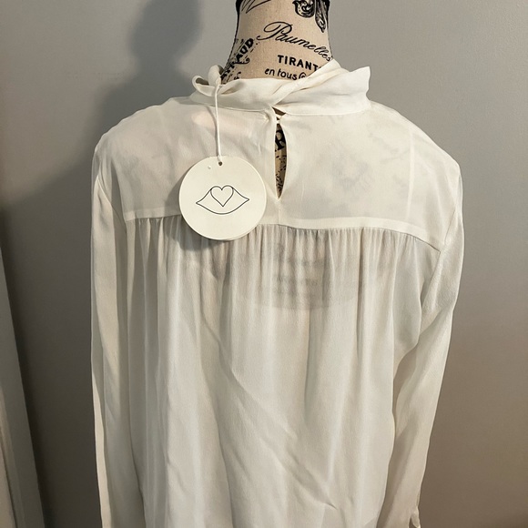 100% silk NWT See by Chloe white blouse with mock neck and tassels (40) - Picture 5 of 12